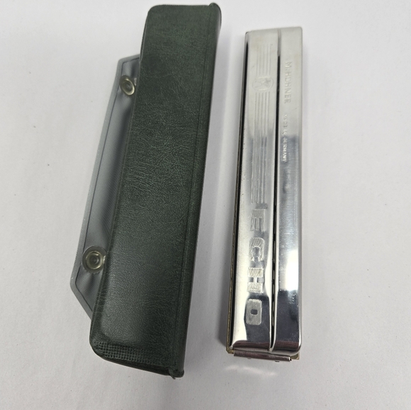 Vintage Hohner Echo Harmonica Silver Metal Body Original Green Carry Case Music - Picture 5 of 10